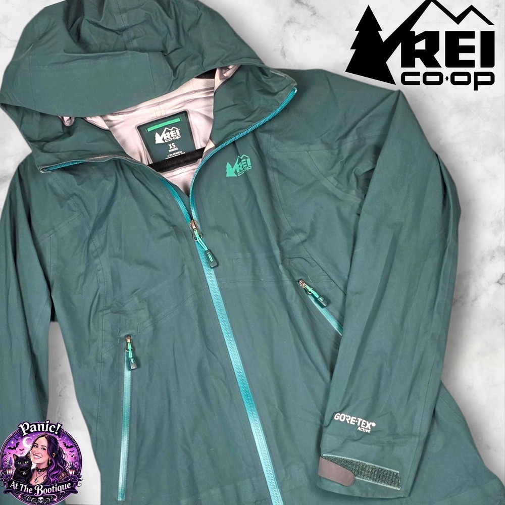 REI Co-op Rain Jacket Womens XS Teal Gore-Tex Active Waterproof Hooded Shell